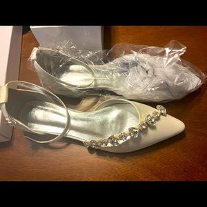 Size 11 white formal flats with rhinestones